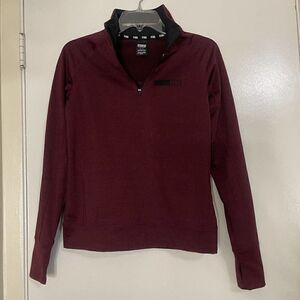 victoria secret PINK maroon fleece line Varsity pullover half zip sweater Small